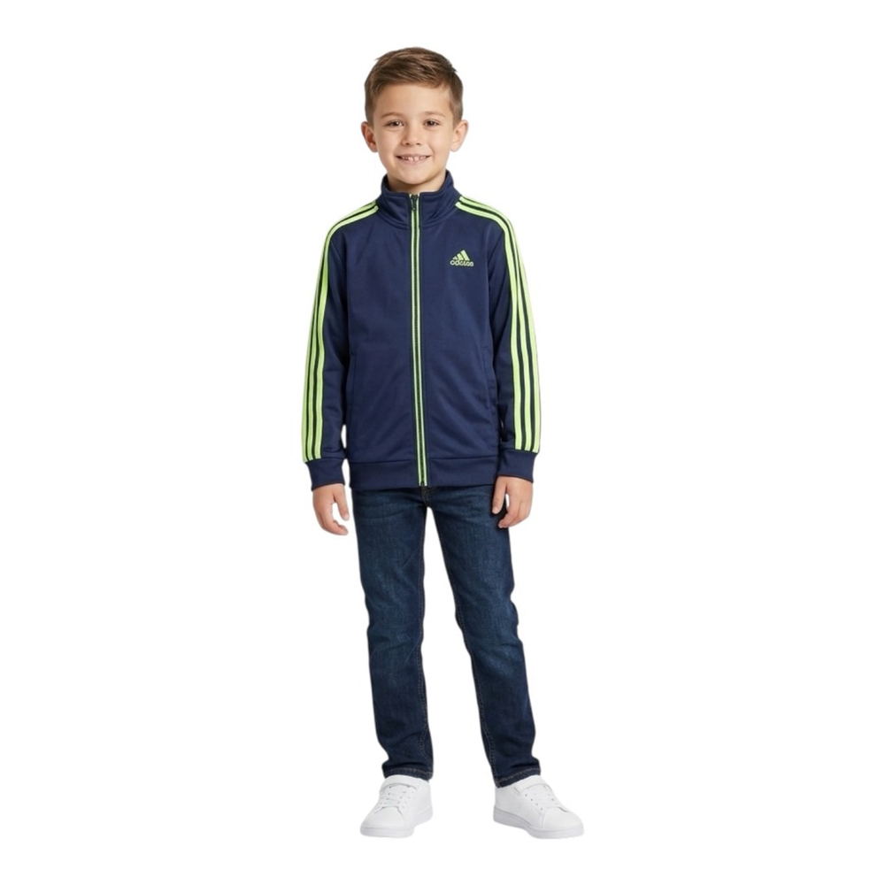 Adidas Navy Track Jacket Boys Size 7 Full Zip Stripe Jacket